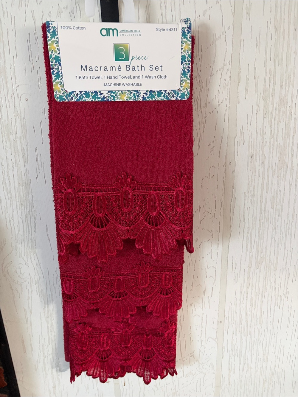 American Mills Macramé Bath Towel Set - Deep Red